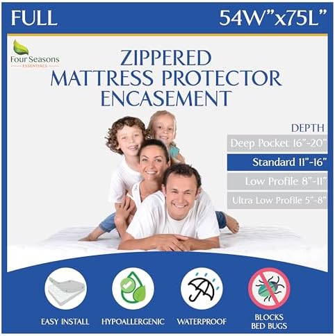 Full Size Mattress Protector Bedbug Waterproof Zippered Cover Hypoallergenic by FourSeasonsEssentials