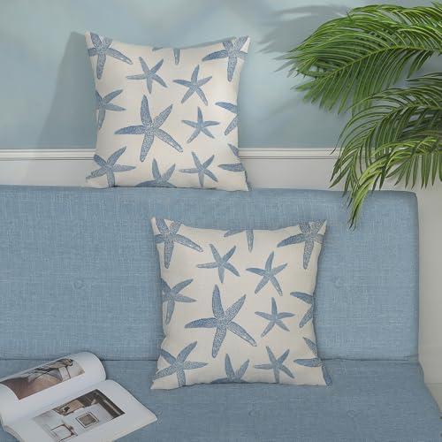 Navy Blue Starfish Pillow Covers 16x16 Set of 2 Coastal Throw Pillows Spring - Image 4