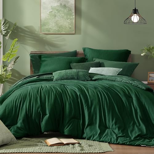 Monbix King Size Comforter Set 7 Pieces Emerald Green Bed in a Bag by Monbix