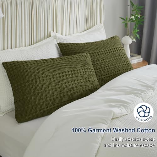 PHF 100% Cotton Waffle Pillow Shams Queen Size, 2 Pack 20" x 30" Soft - Image 3