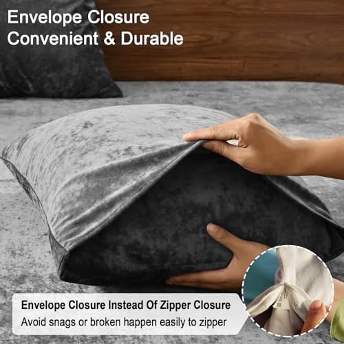 PHF Truly Velvet Pillowcases Standard Size 20" x 26", Dark Grey, No Insert - Image 5
