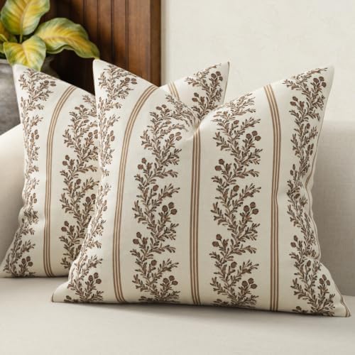 Vintage Throw Pillow Covers 22x22 Set of 2, Striped Floral Pillow Cover by DKwizme