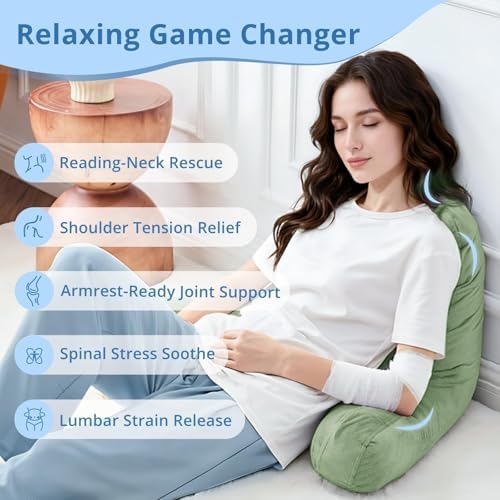 Sasttie Reading Pillow for Bed, Back Pillow for Sitting Up, Sage Green - Image 6