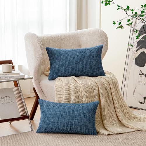 a moment Ocean Blue Chenille Throw Pillow Covers 12x20 Inch Pack of 2 Modern - Image 4