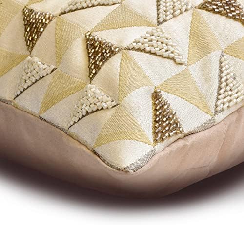 The HomeCentric Decorative Gold & Ivory 12"x20" Lumbar Pillow Cover, Jacquard - Image 2