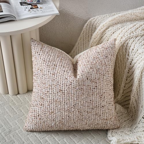 DEZENE 26x26 Beige Euro Sham Pillow Cover Striped Textured Boucle Chic Morden - Image 4