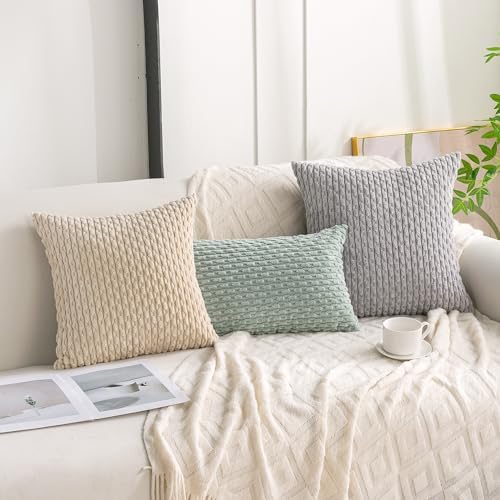 Set of 4 Grey Decorative Throw Pillow Covers 16x16 Inch Corduroy Pillow Covers - Image 3