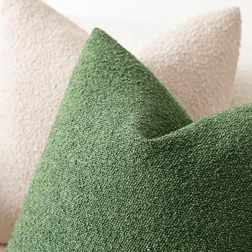 Foindtower Textured Boucle Lumbar Throw Pillow Covers 12x20 Forest Green - Image 4