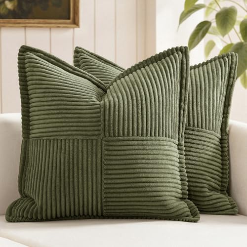 MIULEE Olive Green Corduroy Decorative Euro Sham Pillow Covers 24x24 Inch by MIULEE