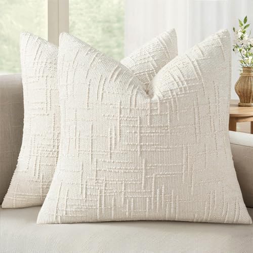 MIULEE Chenille Textured Euro Pillow Covers Cream White 24x24 Set of 2 by MIULEE