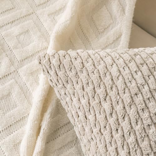 Set of 4 Navy White Taupe Decorative Throw Pillow Covers 18x18 Inch Corduroy - Image 6