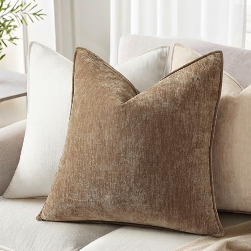 decorUhome Chenille Brown Velvet Throw Pillow Covers 22x22 Set of 2 - Image 3