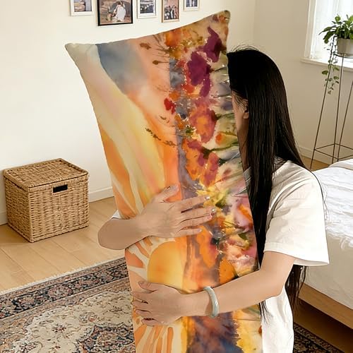 Boho Sun Mountain Floral 20x54 Body Pillow Cover, Watercolor Wildflower Boho - Image 6