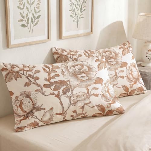 Bedorm 100% Cotton Pillowcases Set of 2 Standard Size Floral Pillow Cover - Image 5