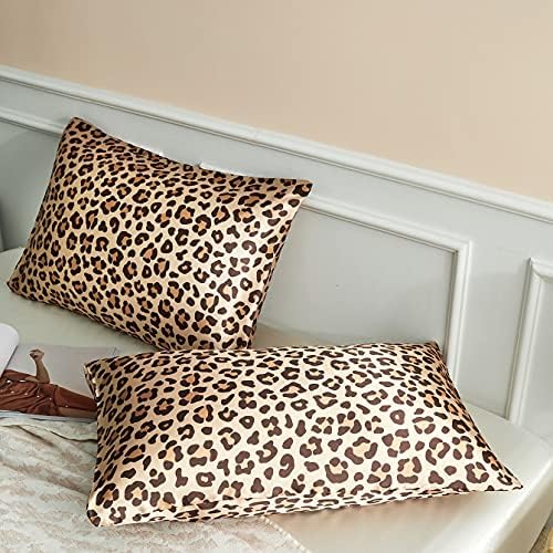 Glod Leopard Printed Pillow Case, King Cheetah Satin Pillowcase 2 Pack - Image 3