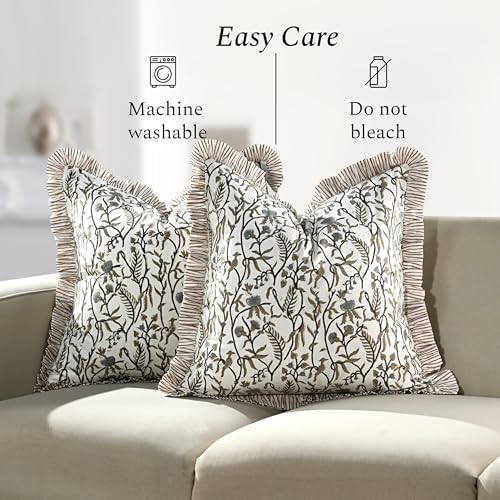 CPC Cocoa Vine Hand Block Print 100% Cotton Ruffle Throw Pillow Cover 20x20 inch - Image 6