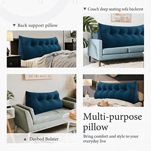 Bed Wedge Headboard Pillow Queen Bedrest Reading Pillow, Deep Blue - Image 6