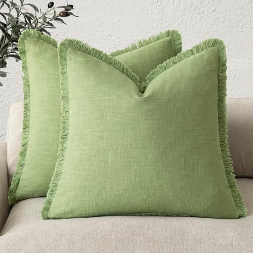 Foindtower Decorative Linen Fringe Throw Pillow Covers 24×24 Lime Green by Foindtower