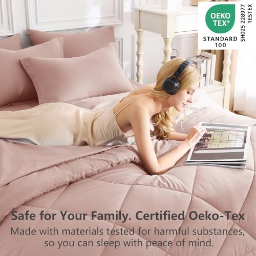 CozyLux Queen Comforter Set 88"x88" Dusty Pink - Image 3