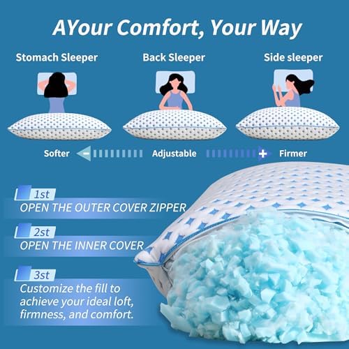 Queen Pillow 1 Pack, Cooling Shredded Memory Foam Pillow - Image 5