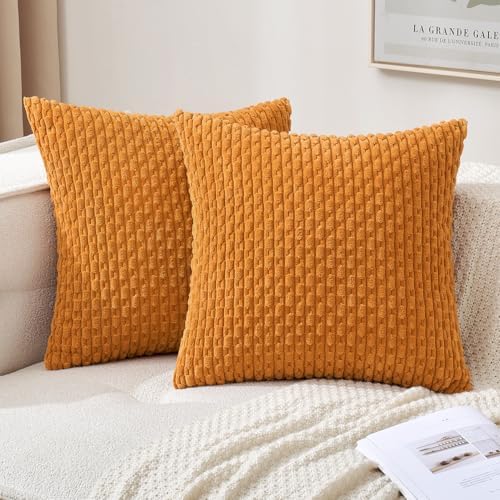 MIULEE Decorative Throw Pillow Covers 18x18 Fall Burnt Textured Corduroy by MIULEE