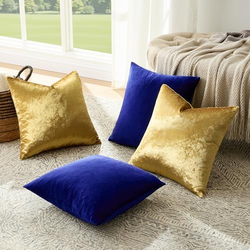 GIGIZAZA Pack of 4 Decorative Velvet Pillow Covers 20x20 Blue Gold - Image 7