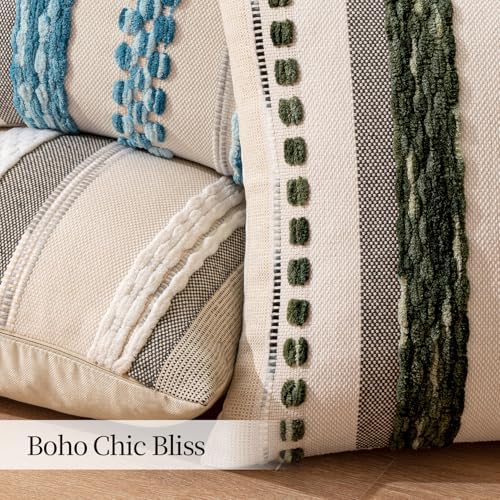 ANRODUO Boho Decorative Pillow Covers Olive Green Stripe 20x20 Pack of 2 - Image 5