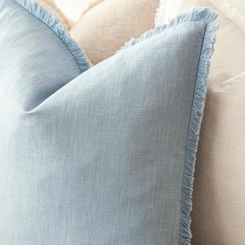 Foindtower Decorative Linen Fringe Throw Pillow Covers 18×18 Inch, Sky Blue - Image 5