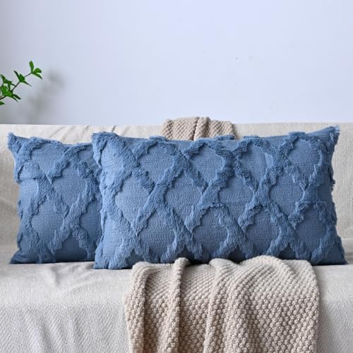 Set of 2 Soft Moroccan Throw Pillow Covers 12x20 Inch Plush Boho Decorative by Cozoomy
