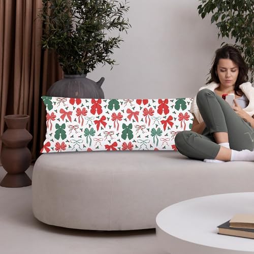 Red and Green Christmas Bows 20x54 Body Pillow Cover, Preppy Girly Christmas - Image 4