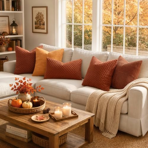 MIULEE Lumbar Fall Decorative Throw Pillow Covers 12x20 Rust Corduroy - Image 2
