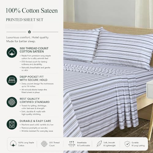 Feather & Stitch 100% Cotton Sateen 500 TC King Size Bed Sheet Set - Image 6