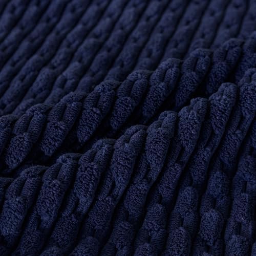 Set of 4 Navy White Taupe Decorative Throw Pillow Covers 18x18 Inch Corduroy - Image 5