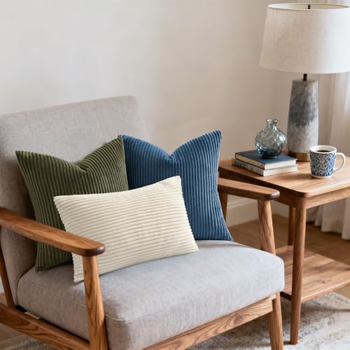 Mecatny Corduroy Decorative Throw Pillow Covers 22x22 Set of 2 Navy Blue - Image 6