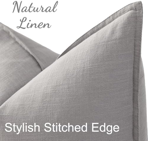 decorUhome Fall Light Grey Linen Throw Pillow Covers 18x18 Set of 2 - Image 2