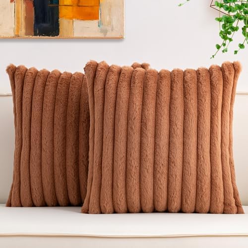 Pack of 2 Faux Fur Christmas Throw Pillow Covers 24x24 Inch, Dark Brown by Unknown