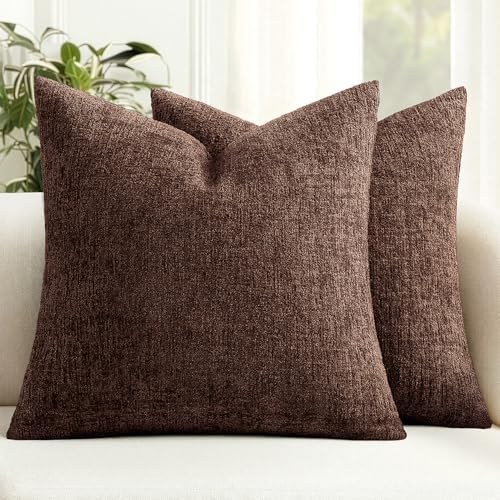 MIULEE Fall Couch Pillow Covers Textured Chenille 20x20 Beaver Fur by MIULEE