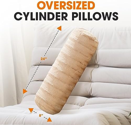 Cheer Collection Faux Fur Bolster Pillows – Soft Decorative Cylinder Pillows - Image 2