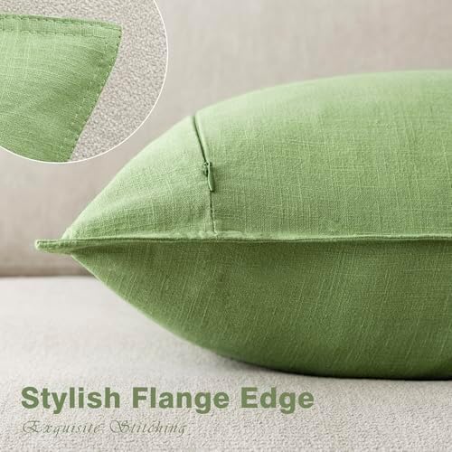 Foindtower Linen Solid Decorative Throw Pillow Covers 18x18 Inch Lime Green - Image 3