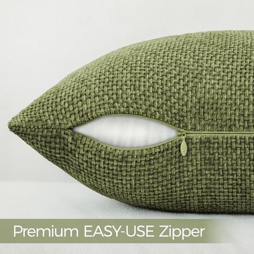 a moment Olive Green Chenille Throw Pillow Covers 18x18 Inch Pack of 2 Modern - Image 2