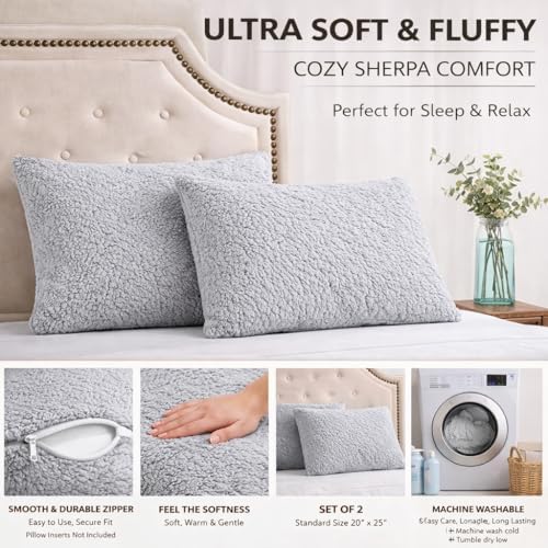 REAFORT Sherpa Pillowcases Set of 2, Zipper Closure - Image 3