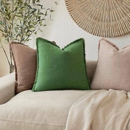 Foindtower Decorative Linen Fringe Throw Pillow Covers 26×26 Forest Green - Image 5