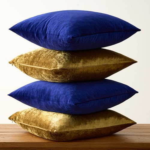 GIGIZAZA Pack of 4 Decorative Velvet Pillow Covers 20x20 Blue Gold - Image 5