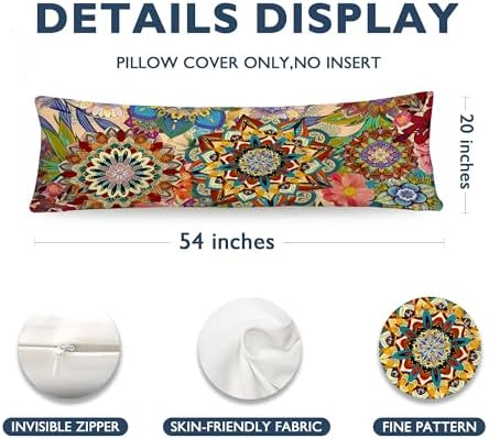 Boho Abstract Mandala Floral 20x54 Body Pillow Cover, Art Nouveau Deco Decor - Image 7