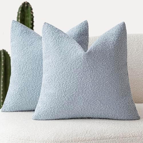 Foindtower Decorative Textured Boucle Throw Pillow Covers 22x22 Light Blue by Foindtower