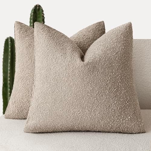 Foindtower Decorative Textured Boucle Throw Pillow Covers 18x18 Light Khaki by Foindtower
