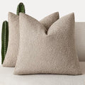 Foindtower Decorative Textured Boucle Throw Pillow Covers 18x18 Light Khaki by Foindtower