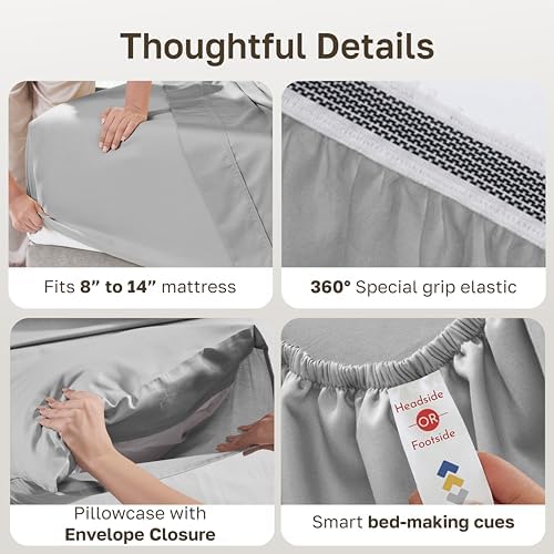 California Design Den Organic Cotton Twin Sheets Set, Light Grey - Image 4