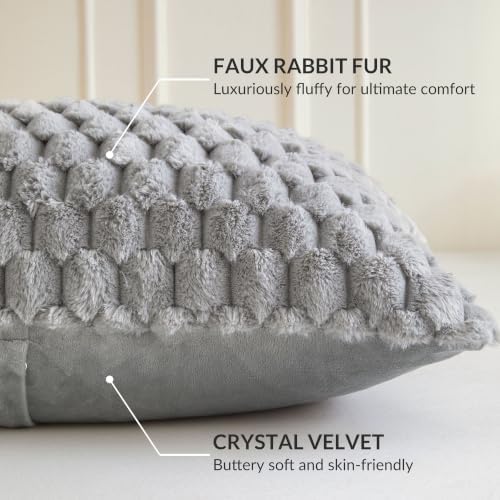 XeGe 3D Bubble Fluffy Faux Rabbit Fur Body Pillow Cover 20x54, Light Grey - Image 4