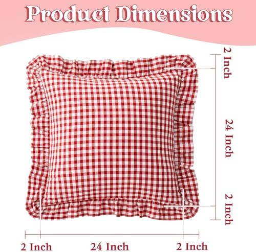 KKJIAF 2 Pcs Ruffle Gingham Pillow Covers 24" x 24" - Image 2